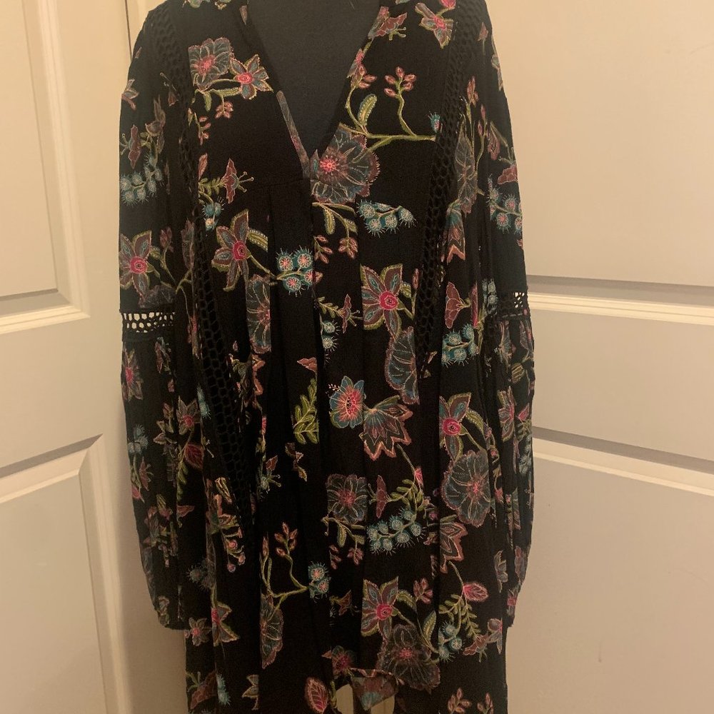 Free People Black Floral Long Sleeve Dress